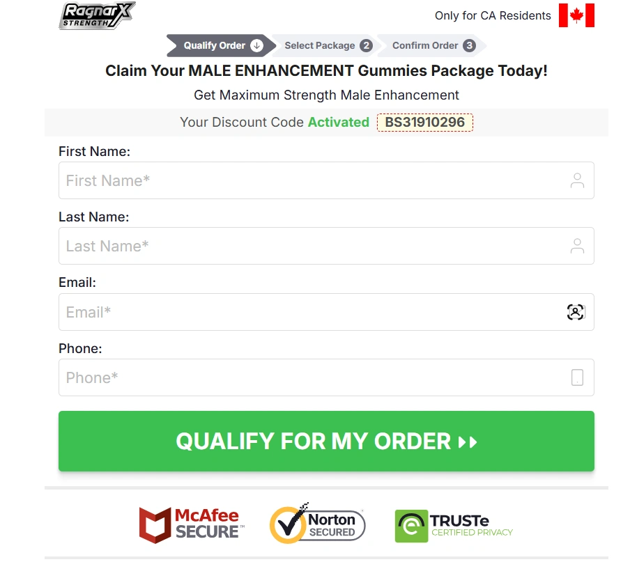 RagnarX Gummies Canada Order Page
